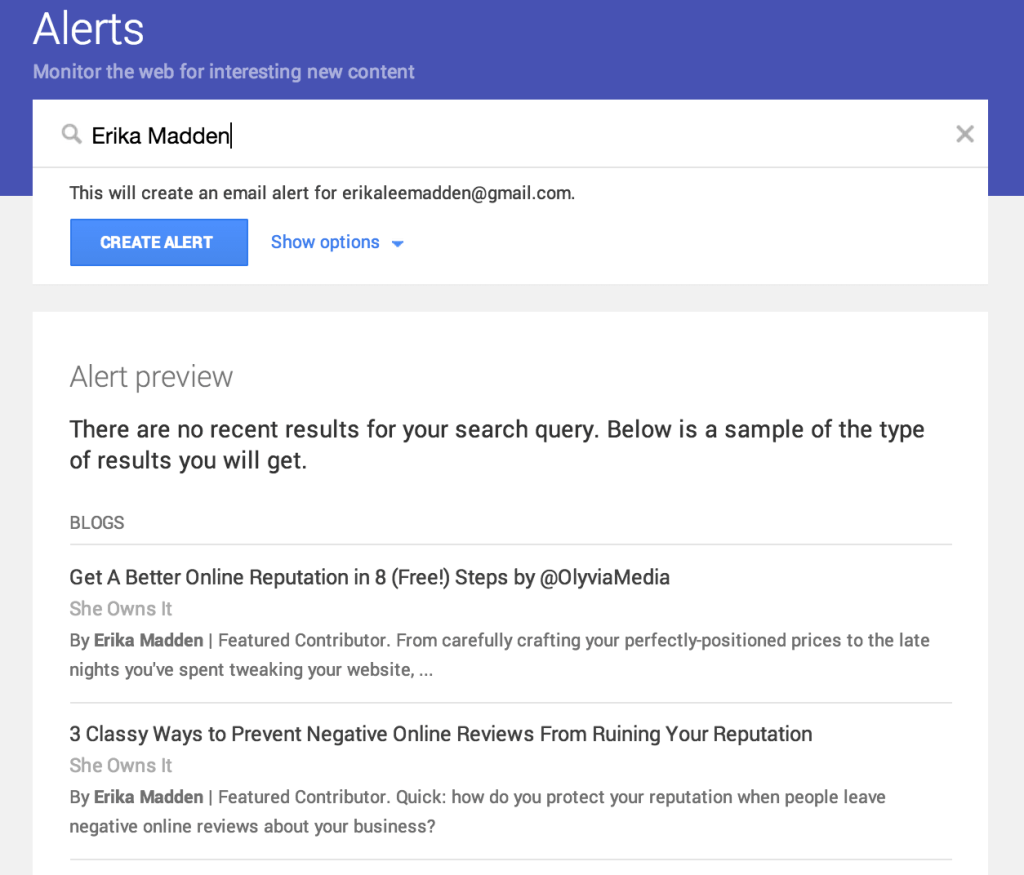 How to begin creating your first Google Alert