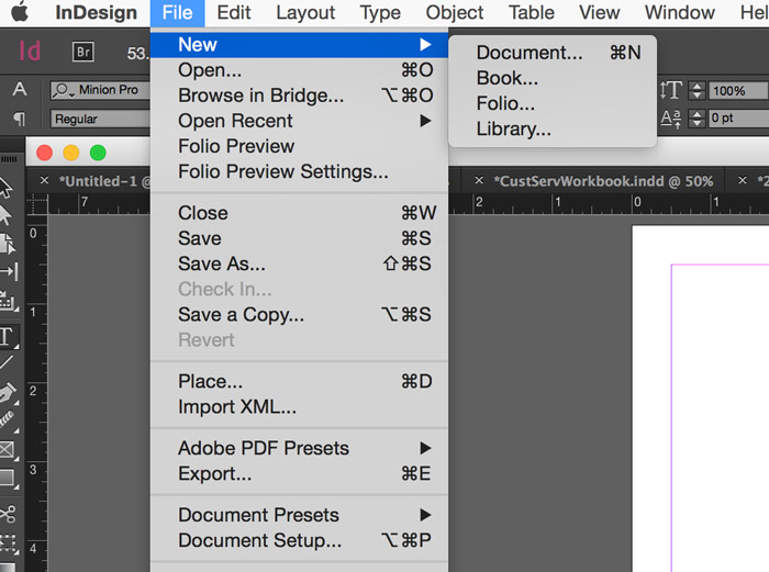 Create a new InDesign document